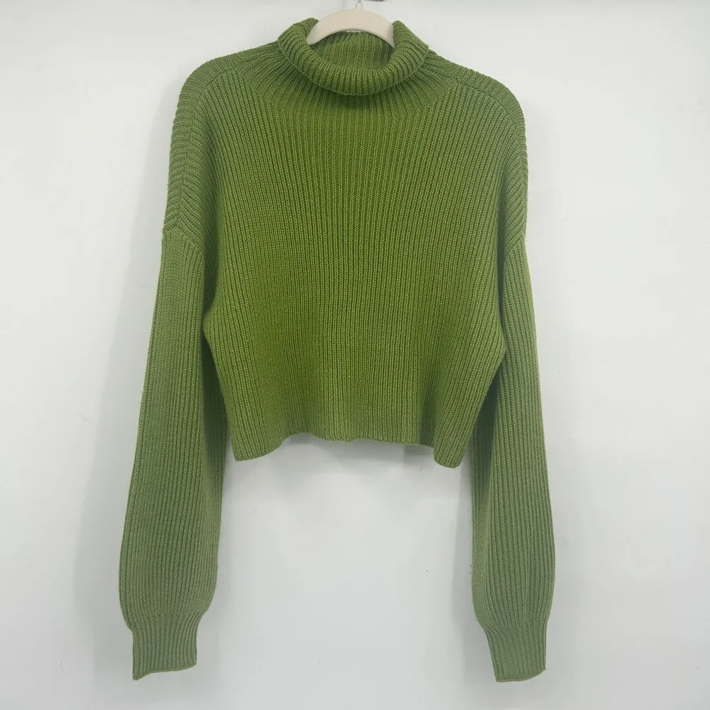 Superdown Womens‎ Green Ribbed Turtleneck Cropped Madison Pullover Sweater XS
